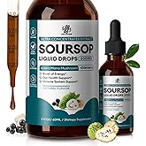 Soursop Graviola Liquid Drop with Elderberry & Lion Mane Mushroom, Soursop Bitter Liquid for Immune, Gut, Antioxidants, Cell & Energy Support, Sugar-Free, 3X Power Herbal, Natural Flavor, 2 Fl Oz
