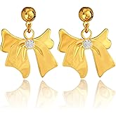 14K Gold Drop Earrings for Women - Hypoallergenic 925 Sterling Silver Posts Bow Dangle Earring Cubic Zirconia Jewelry Gifts for Birthday Anniversary