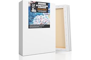 ARTSANI Stretched Canvases for Painting 8 Pack 8x10 Inch, 100% Cotton 12.3 oz Triple Primed Painting Canvas, 3/4" Profile Acid-Free Paint Canvas Blank Canvas for Acrylic Pouring Oil Watercolor Painting