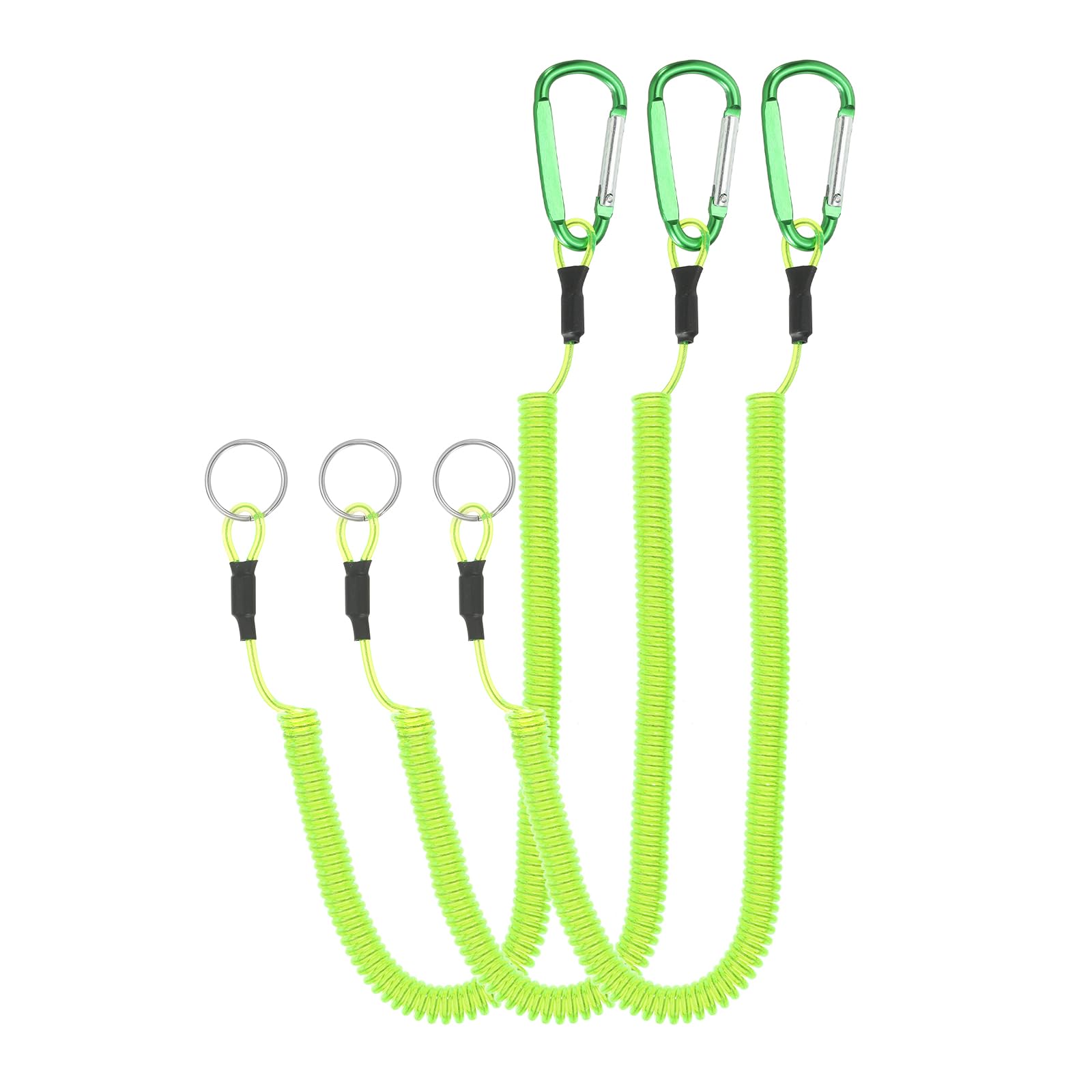 PATIKIL 6.5ft Spring Fishing Lanyard, 3 Pack Retractable Coiled Tether Spiral Coil Keychain Cord with Metal Clip & Split Ring for Pliers Boating Fly Fishing, Green