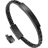 Hengbofeng Mens Bracelet Gifts,Stainless Steel Jewelry ID With Black Black Braided Leather Bracelet,For Perfect Jewelry for Gifts For Family, Loved Ones,Friends