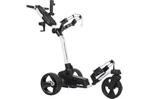KENT INTERNATIONAL Kam Kaddie V1 Electric Golf Cart - Remote Controlled 3-Wheel Electric Push Cart with Gyroscopic Front Wheel - Lightweight and Easy-Fold Design with Umbrella Holder and Cellphone Compartment