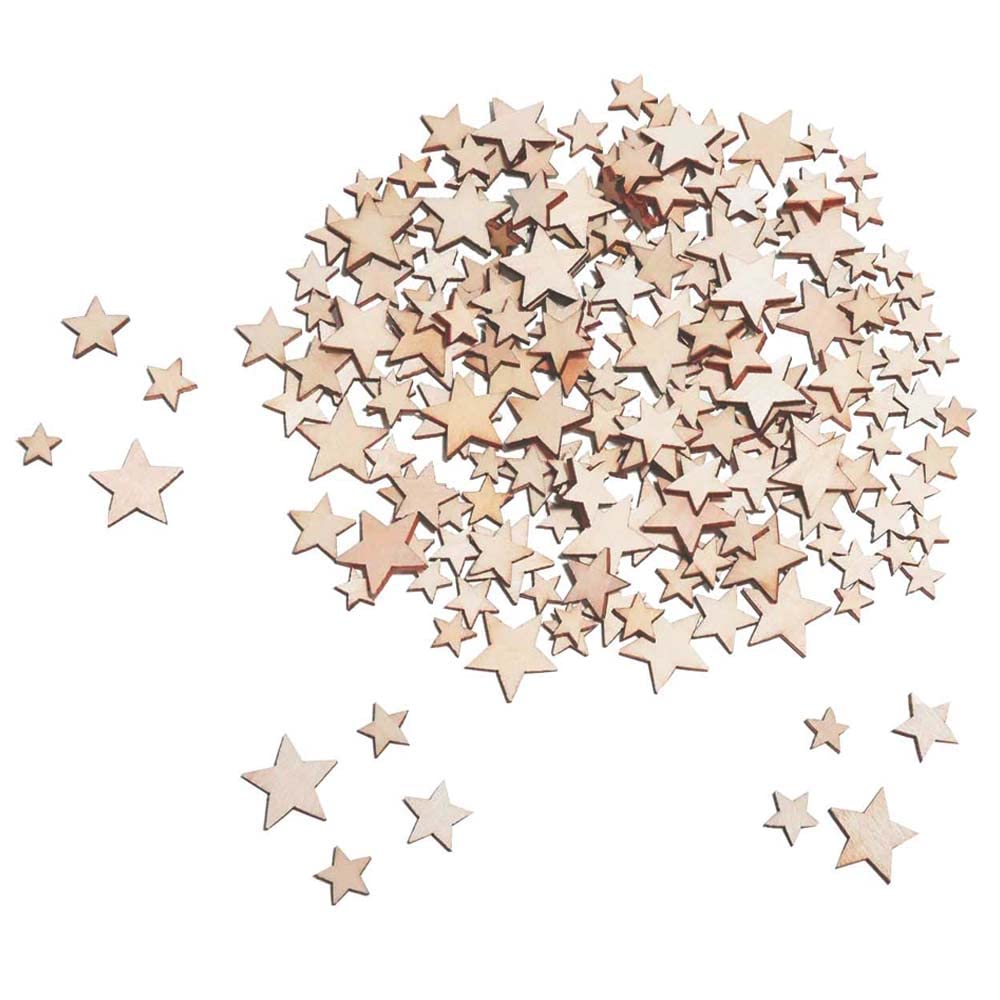 CUWELT 700pcs Mini Wooden Stars Slices, Mixed Size Wooden Star 10/12/15/20mm, Embellishments Mini Star Natural Tags for Christmas Wedding Party DIY Crafts Table Scatter Decoration