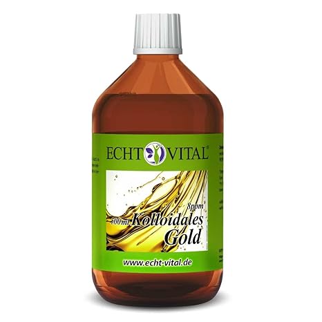 Echt Vital Kolloidales Gold 8 ppm - 1 Flasche mit 500 ml - Reinst-Gold (Reinheitsstufe 99,99%)