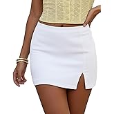 EG CHRIS G Black Mini Skirt Women's High Waisted Stretch Fitted Bodycon Skirt with Slit