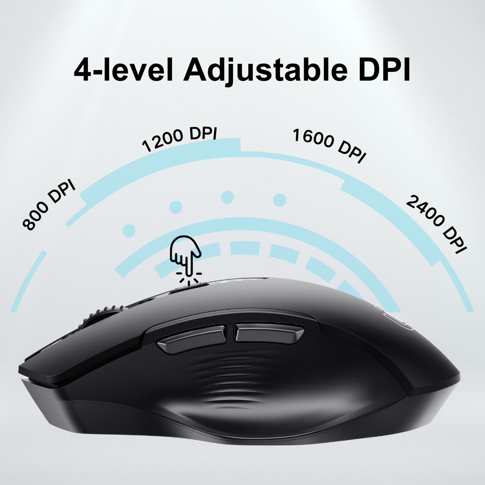 Uineer kabellose Maus, [Verbessert] Mit visueller Batterieanzeige, 2.4G USB Ergonomische Maus kabellos, 4 einstellbare DPI-Stufen,PC Mouse für Büro- oder Gaming,Mattschwarz 4