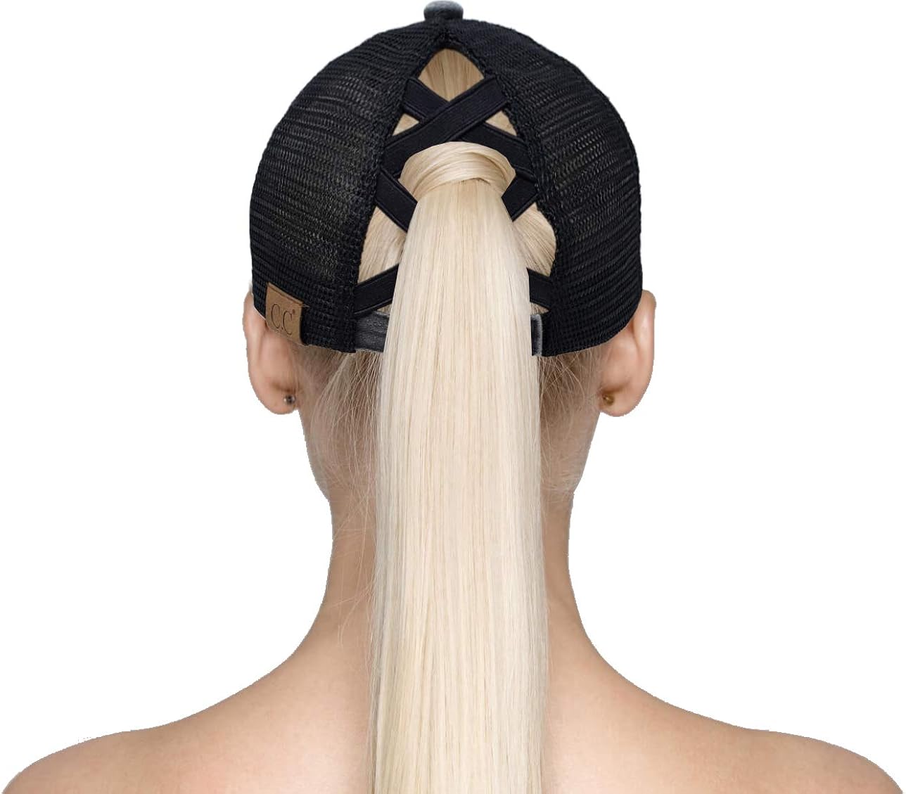 Funky Junque Dad Hat Ponytail Messy Bun Trucker Ponycap (Distressed Black w/Criss Cross Back) at  Women’s Clothing store