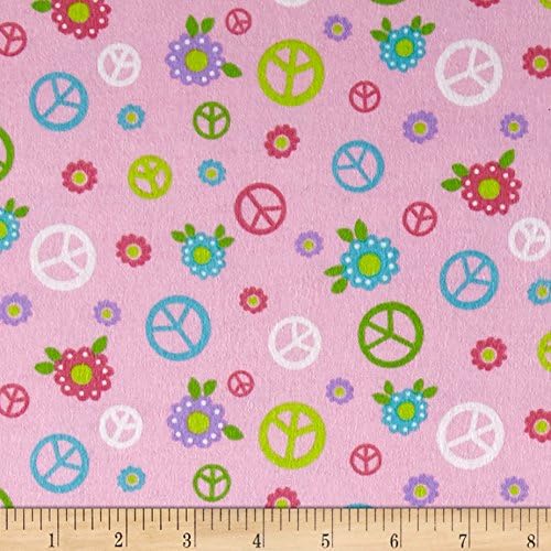 Lollipops Flannel Peace Signs Pink Fabric By The Yard