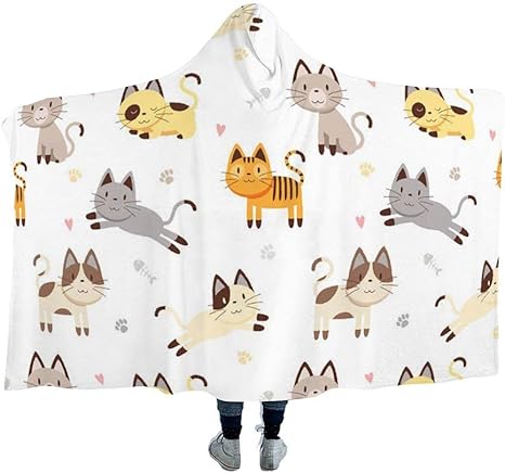 Amazon フード付きブランケット 毛布 着る毛布 動物柄 アニマル柄 猫 ネコ ポンチョ フード付き 室内服 ブランケット 着るブランケット 肩掛け 寒さ対策 ひざ掛け マント ルームウェア ショール 冷房対策 あったか 男女兼用 着る毛布 かい巻き オンライン通販