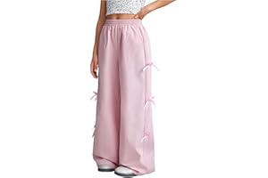 BEAUDRM Girl's Y2k Bow Sweatpants Elastic High Waist Wide Leg Baggy Track Pants