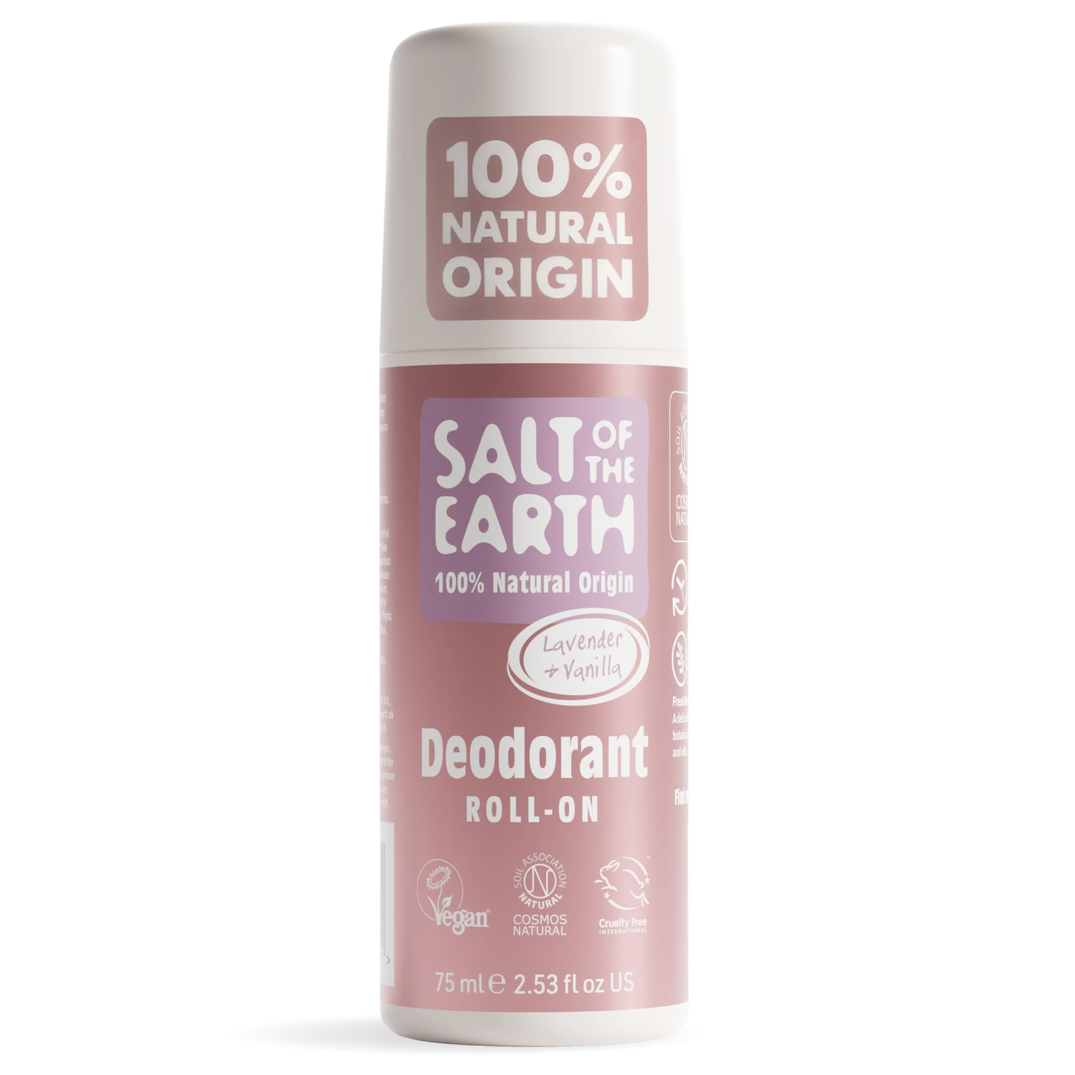 Salt of the Earth - Natural Deodorant Roll On - Lavender & Vanilla - Vegan Formula with Effective Long-Lasting Protection, Made in the UK - Suitable for Women, Men & Kids - 75ml