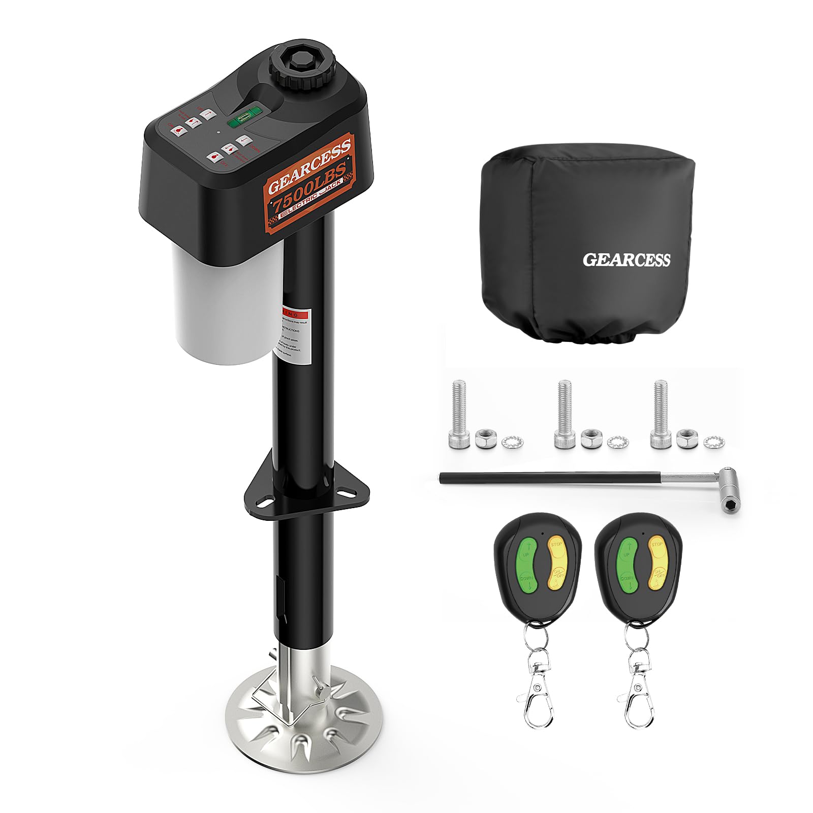 Photo 1 of GEARCESS 7500LBS Electric Trailer Jack with Remote Control, RV Electric Tongue Jack with Built-in Spirit Level for Travel Trailer, 10.24-33.46 Inch Extended,IP65 Waterproof Buttons,5.9 Inch Foot Pad