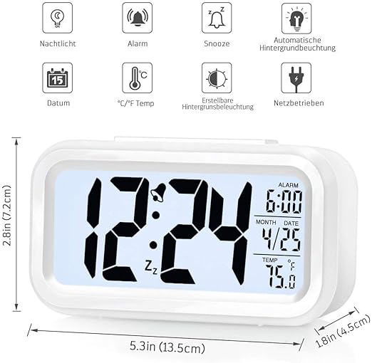 Amazon Co Jp Lindexs デジタル 目覚まし時計 卓上 デジタル めざまし時計 多機能置き時計 大音量 大画面 夜間バックライト 自動点灯 温度計 アラーム 目覚ましどけい 卓上とけい ホワイト ホーム キッチン