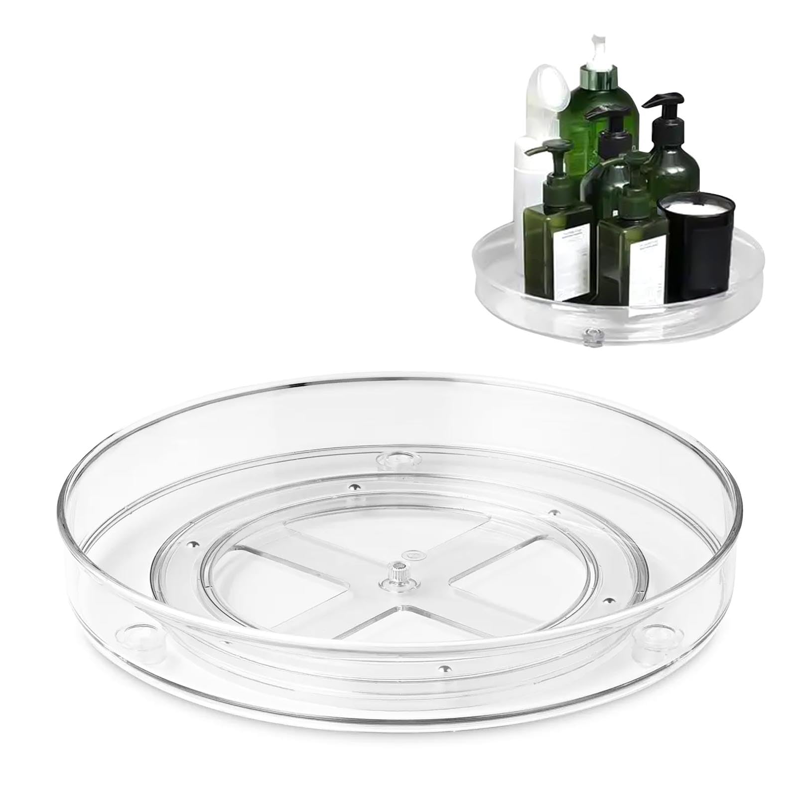 MUNSKT Turntable Kitchen Organiser, Rotating Spice Rack Transparent Easy Storage Jars for Fridge Cupboard Pantry Cabinet Countertop