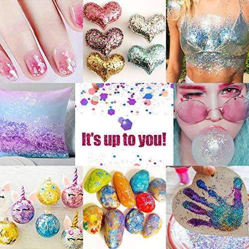 Chunky Glitter, Luckyfine Unicorn Chunky Glitter Makeup Chunky Glitter Sequins, for Nails Face Eyeshadow Lips Hair Body, Included Glue and Brush -12 Jars
