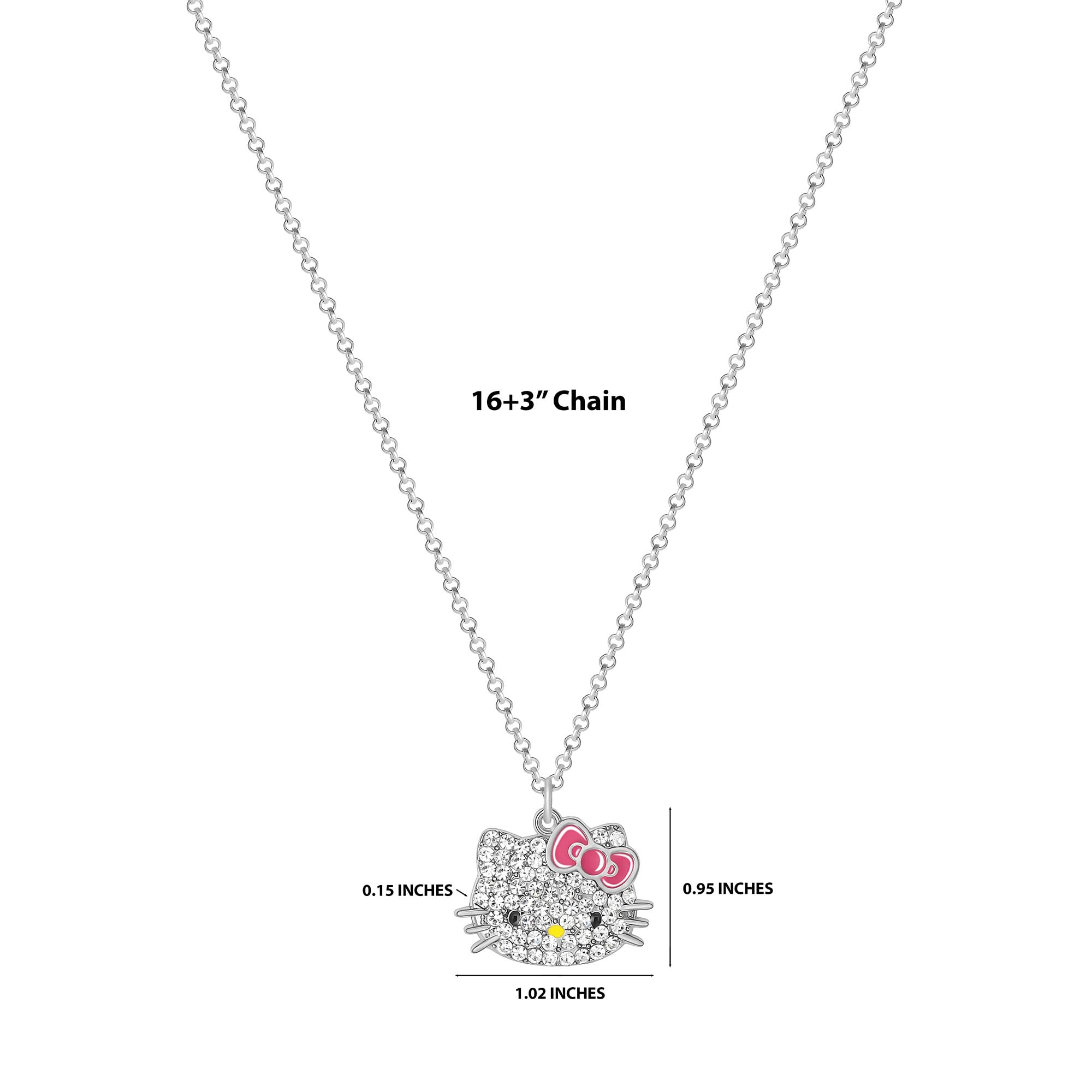 Hello Kitty Sanrio Pave Crystal Pendant Necklace for Women Official License, 16