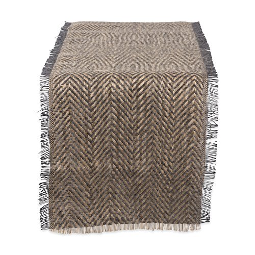 DII Jute Burlap Collection Kitchen Tabletop, Table Runner, 14x108, Chevron Gray