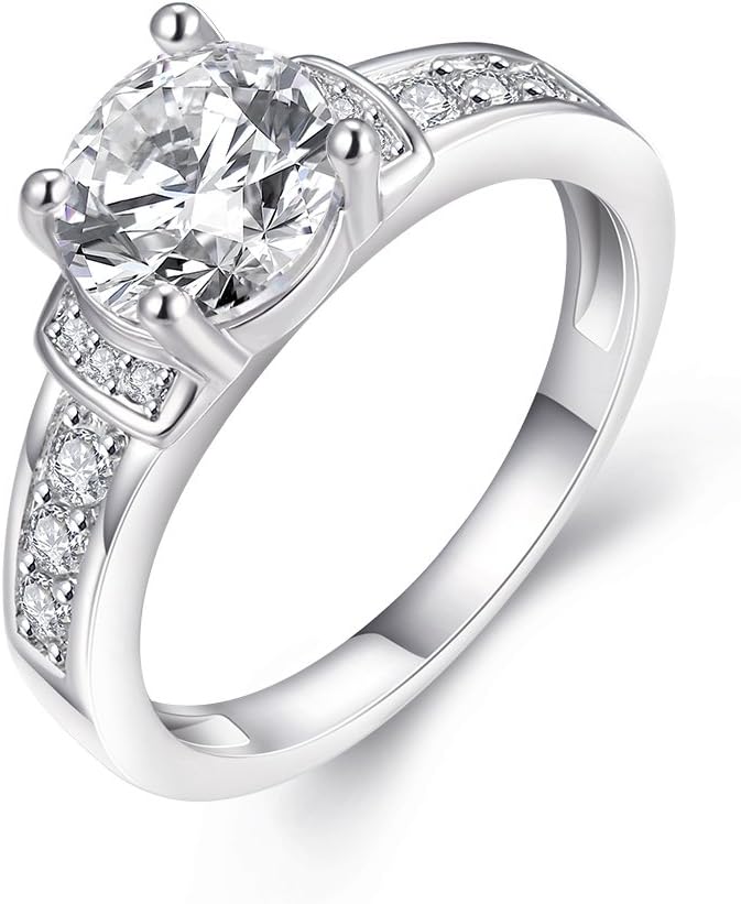 Haokan Women Fashion K Gold Jewelry Platinum Plated Cubic Zirconia Prom Wedding Rings (7)