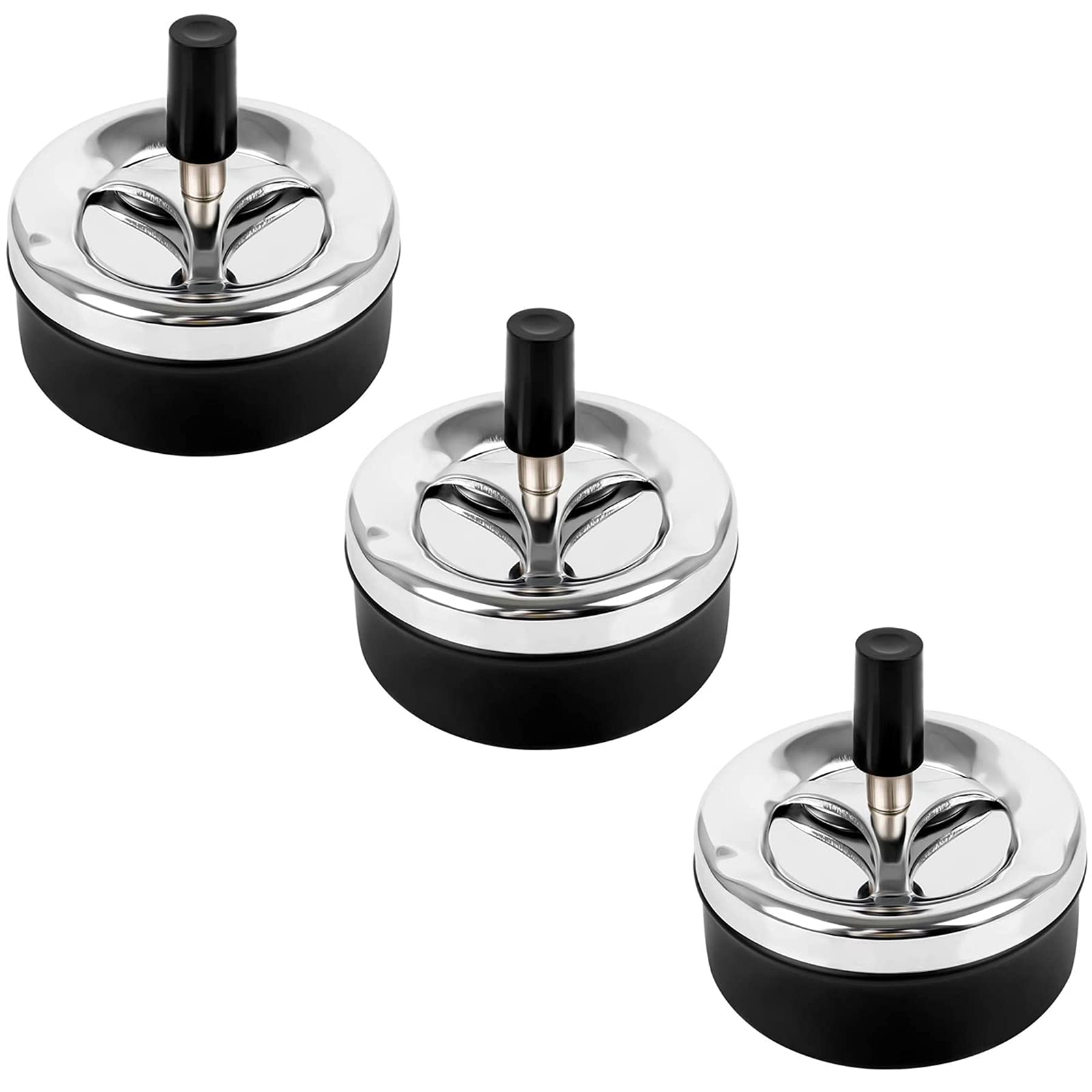 Set of 3 Modern Rotating Ashtrays, Windproof Ashtrays, Round Office Ashtray, Suitable for Offices, Bars, Balconies to Collect Soot (Black)