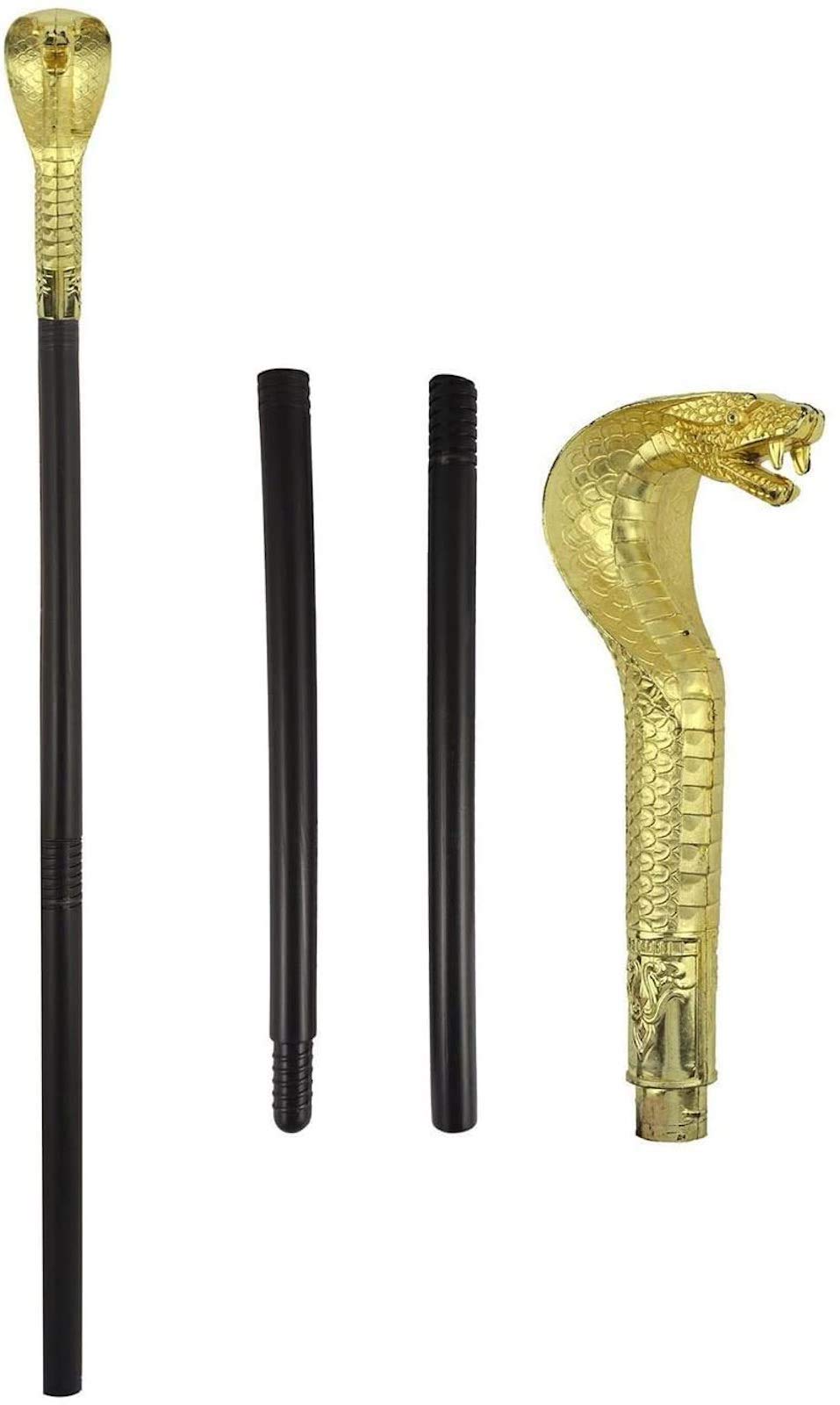 shoperama Pharaoh Sceptre Walking Stick with Cobra Handle Gold Shiny Detachable Egyptian Costume Accessory Walking Stick