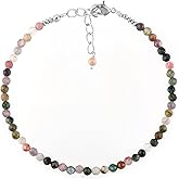 Natural Beaded Bracelet Birthstone Gemstone Jewelry, 3-3.5 mm Faceted Beads, Hypoallergenic 8 Inch Silver Plated Handmade Crystal Dainty Bracelets For Women