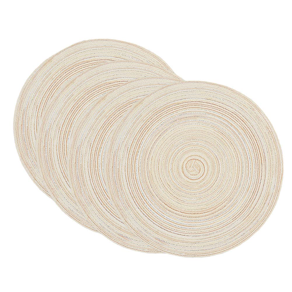 SCF2017 Set of 4 Round Woven Cotton Yarn Placemats 36cm Table Mats(Beige)