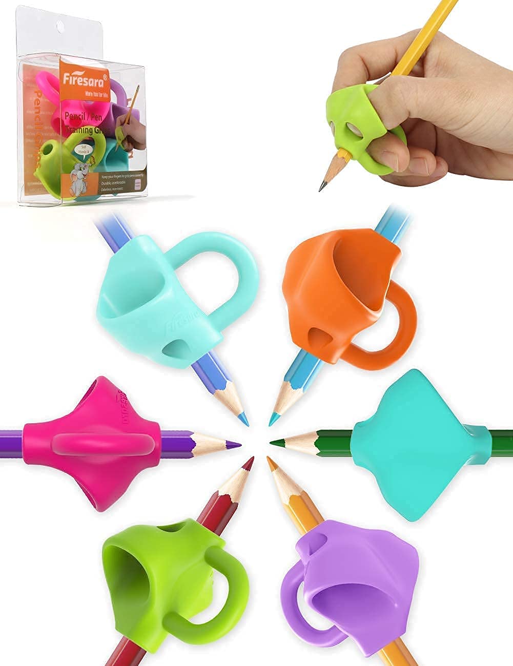 firesara Pencil Grips, Breakthrough Design Writing Correction Device Handwriting Aid Pencil Grip for Kids Children Adults Special Needs Righties or Lefties (4PCS)