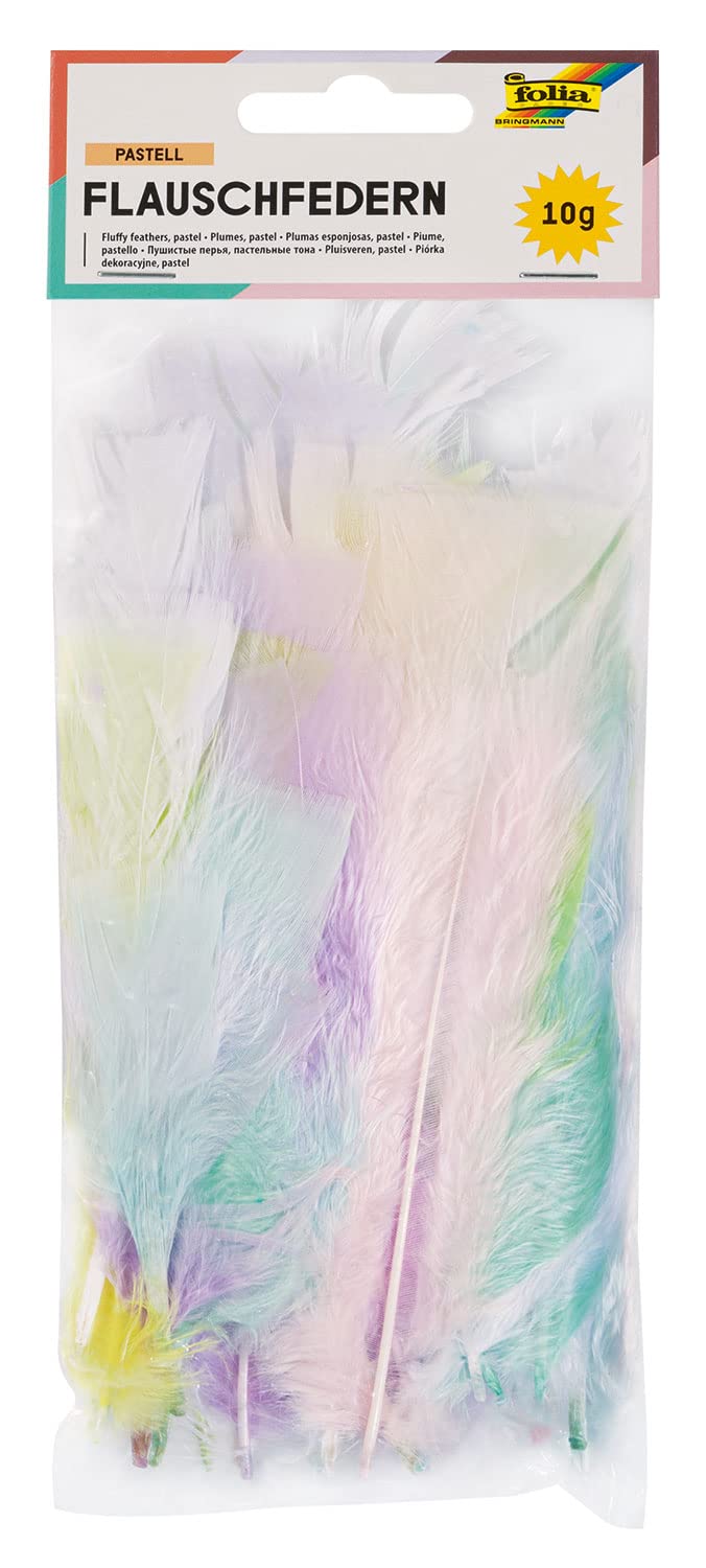 folia 53219 – Feathers Pastel Fluffy Feathers, Artificial Feathers, 10 g, Assorted Colours in Delicate Pastel Colours, Ideal for Creative Crafts, Masks, Costumes