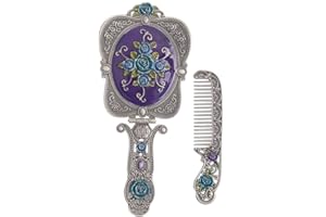 Nerien Antique Mirror Comb Set Vintage Metal Handheld Makeup Mirror with a Comb Russian Embossed Rose Hand Mirror Travel Portable Foldable Mirror Decorative Tabletop Stand Mirror Antique Pewter