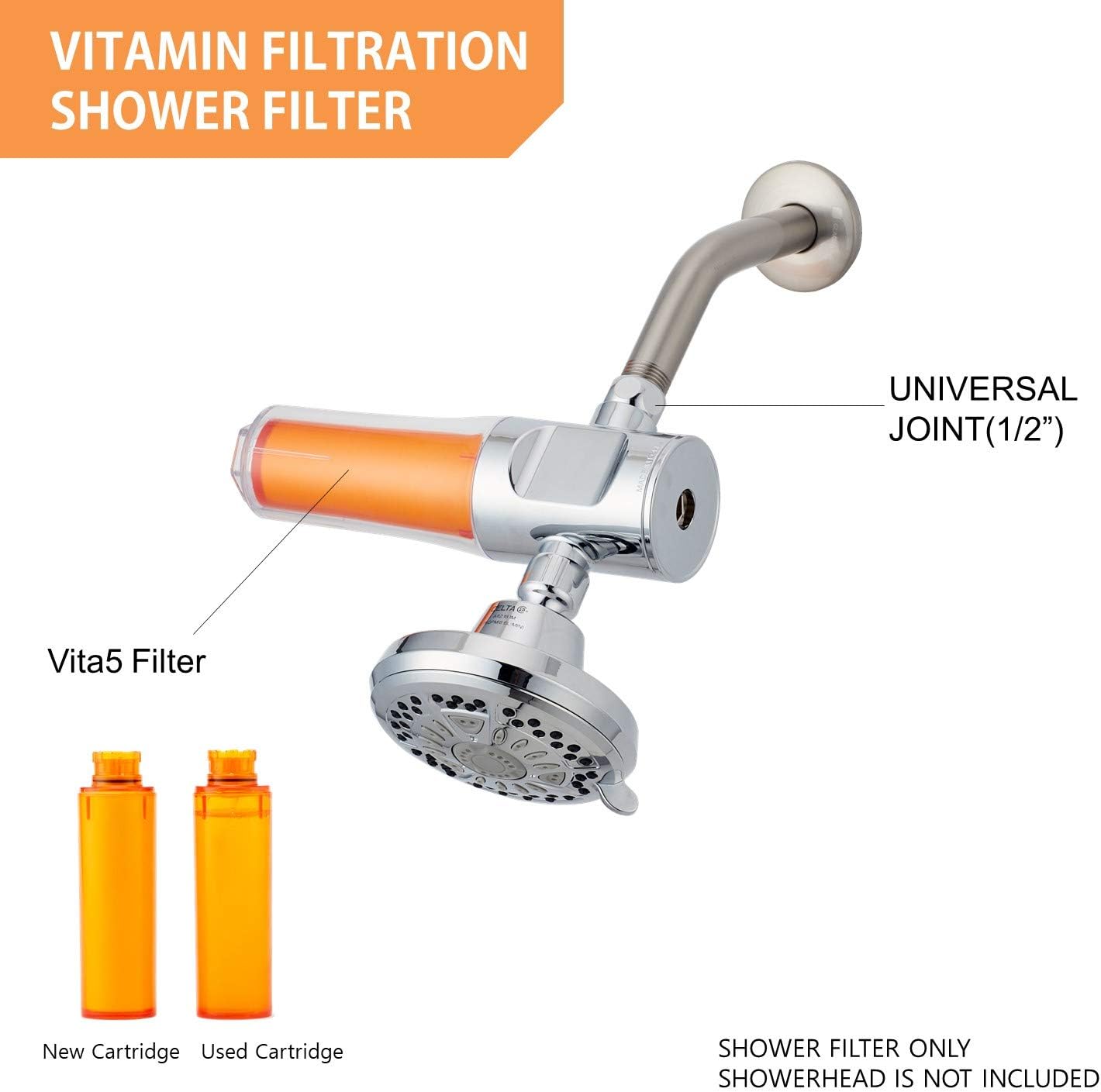 Vita5-200V VitaPure Universal Vitamin C POWERFUL Inline Shower Filter Vita5-200V with Capacity of 5 times to Current VCF-01 Cartridge, Removing Chlorine and Chloramines