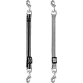 2 Pcs Dog Collar Connector, Double Ended Clip Strap Backup Clip, Reflective Nylon Leash for Puppies (Black, Gray)