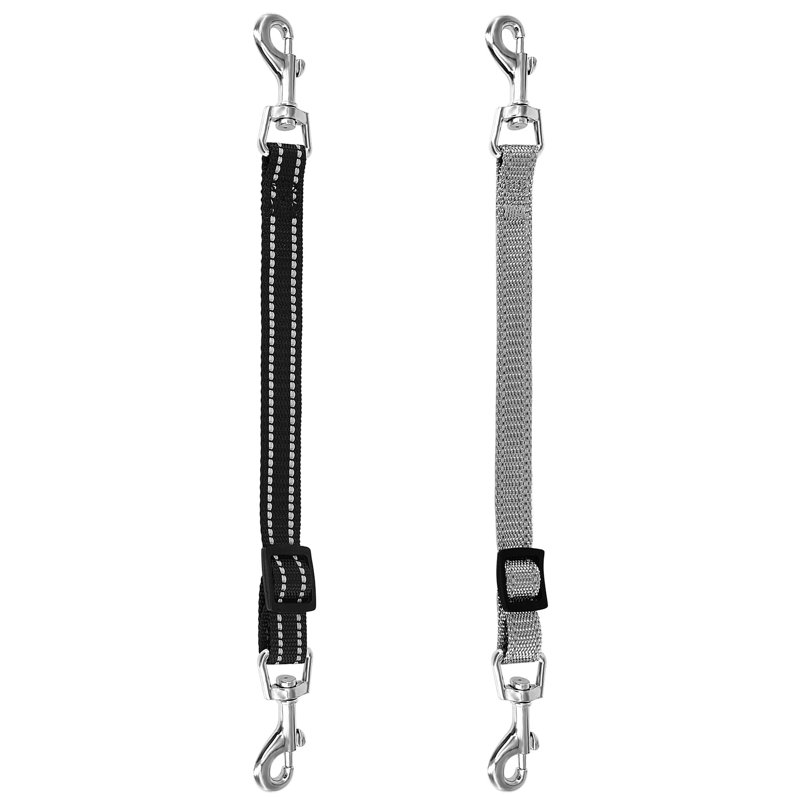 2 Pcs Dog Collar Connector, Double Ended Clip Strap Backup Clip Reflective Nylon Collar Leash for Puppies (Black, Gray)