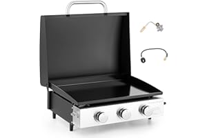 Captiva Designs 22 in Flat Top Grill with Ceramic Coated Cast Iron Pan, Portable Tabletop Propane Gas Griddle Grill for Camping, Outdoor & Tailgating Barbecue, 24,000 BTU Output, 3 Burners
