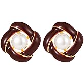14k Gold Plated Pearl Stud Earrings for Women Jewelry
