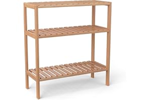 kinbor Bamboo Rack Multifunctional Bathroom Kitchen Living Room Holder Plant Flower Stand Utility Storage Shelf (3-Tier)