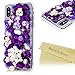 Mavis's Diary iPhone Xs Case, iPhone X Case, Full Edge Protective Plastic Case, 3D Handmade Crystal Clear Bling Diamonds Shiny Purple Rhinestone Pearl Floral Hard PC Cover