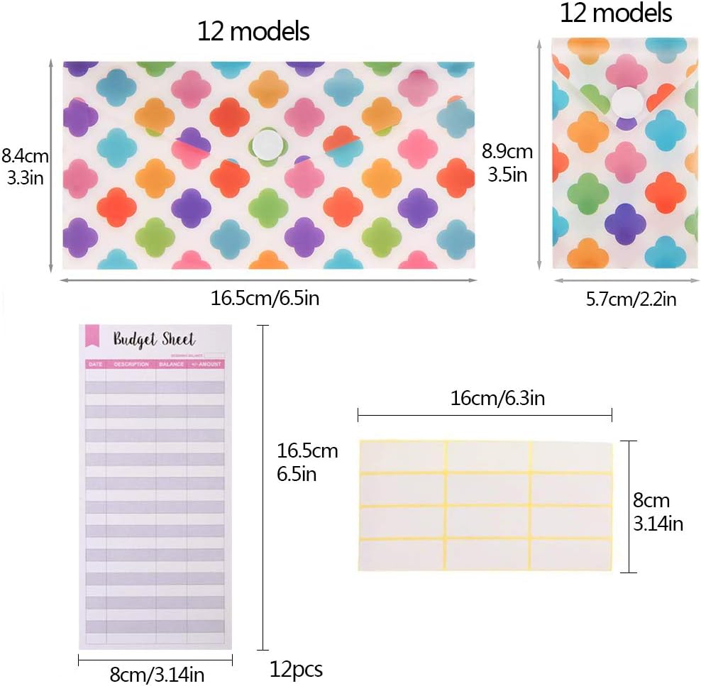 12 Pack Cash Budget Envelopes System Waterproof Reusable Plastic Cash Envelope 12 Pack Plastic