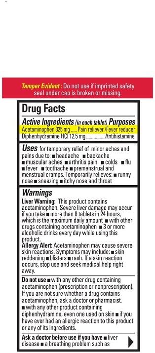 Percogesic Original Strength, Acetaminophen and Diphenhydramine, 90 Tablets: Health & Personal Care