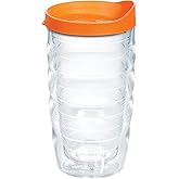 Tervis Clear & Colorful Lidded Made in USA Double Walled Insulated Tumbler Travel Cup Keeps Drinks Cold & Hot, 10oz Wavy, Orange Lid