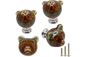ESreake Cartoon Animal Ceramic Cabinet Knobs Pulls Handles,4Pcs Vivid Bear Knobs, Children and Baby Home Decor Drawer Knobs for Farmhouse Cabin Mountain House Kitchen Cupboard (Blue Bear, 4 Pack)