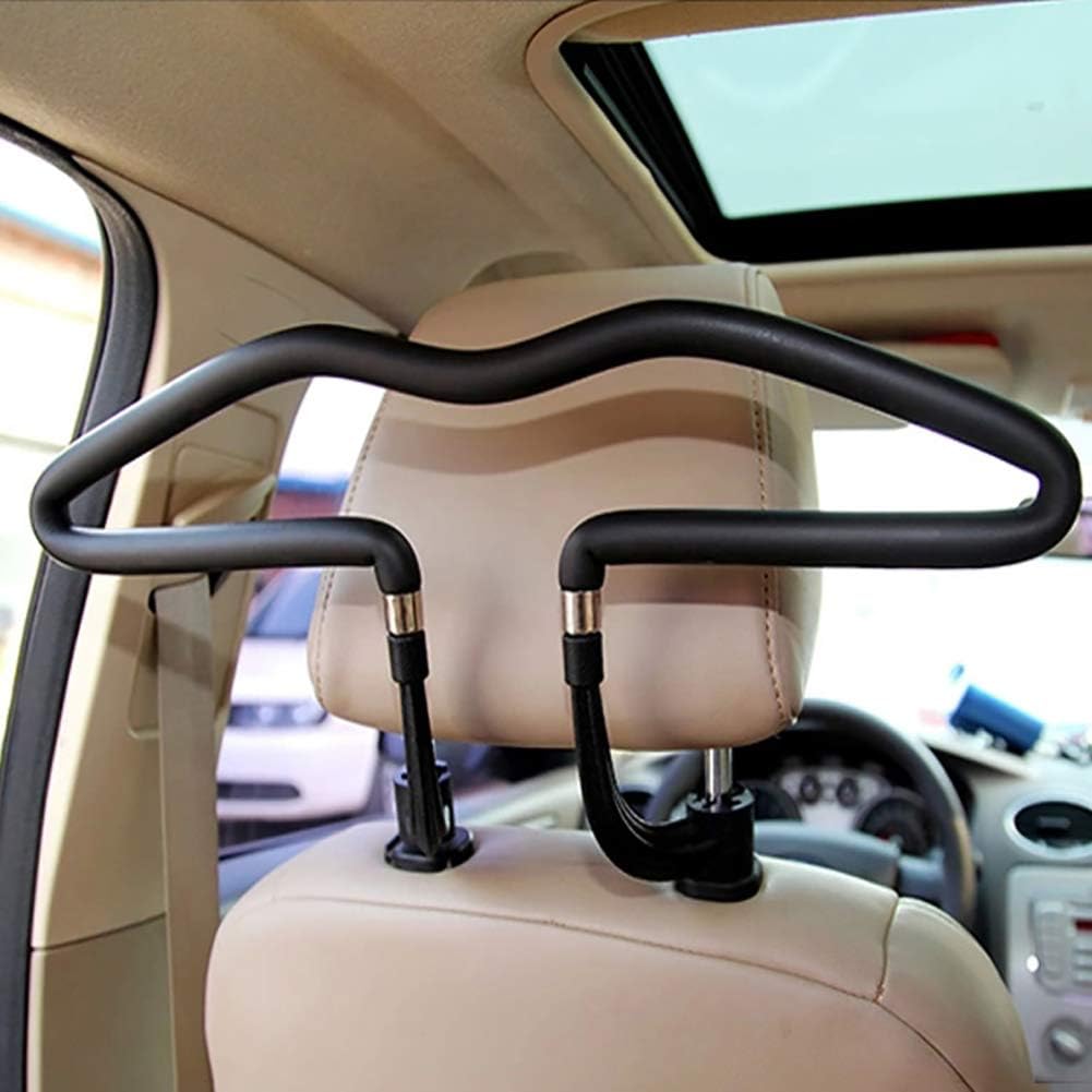 Dandeliondeme Car Coat Hanger, Auto Seat Headrest Back Clothes Coat Suit Hanger Vehicle Faux Leather Holder Space Saving Anti-Rust for Most Vehicle Car Black