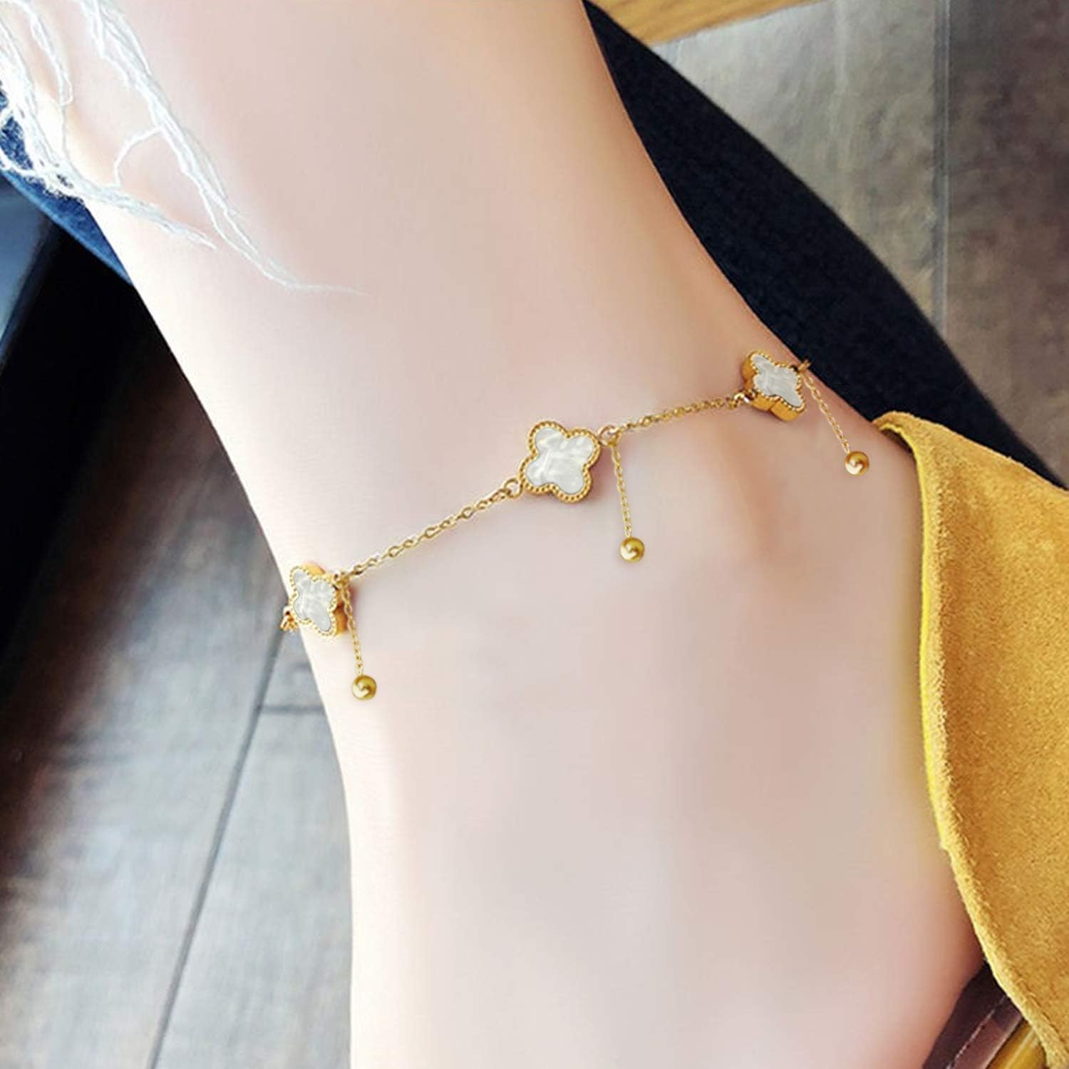 SOARAWAY Very Beautiful Anklet Bracelet for Women's Ladies Girls Surprise Gift Gold Stainless Steel Ankle Chain for Party, Beach, Any Occasion