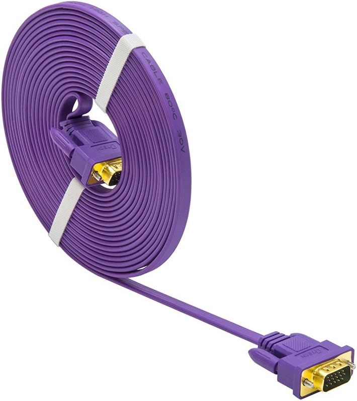 50 Feet, Purple DTECH 50ft Thin VGA Cable Male to Male 15 Pin SVGA