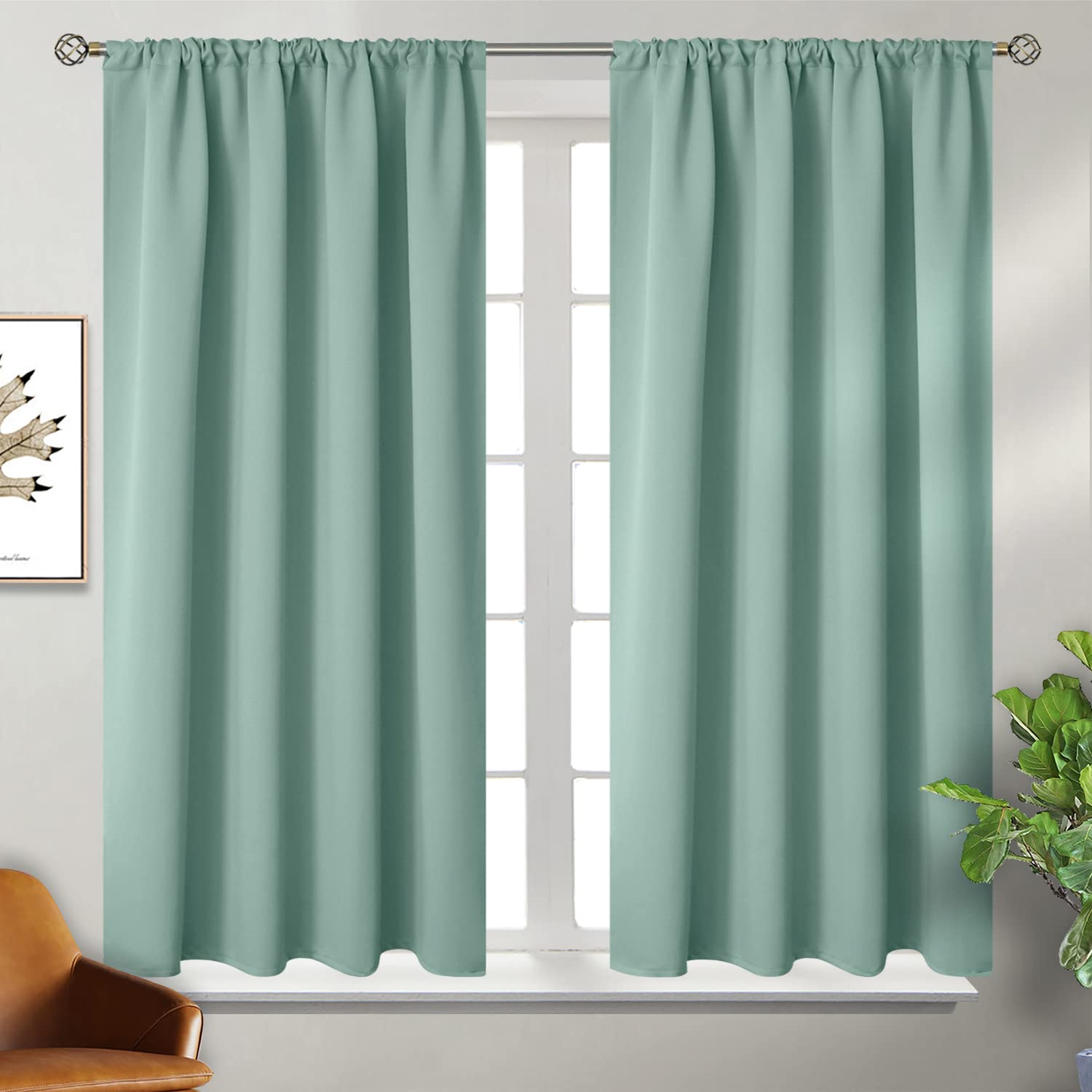 BGment Sage Green Curtains 54 Inch Length for Short Window - Thermal Insulated Blackout Drapes with Rod Pocket for Bedroom Bathroom Basement Living Room, 42 x 54 Inch, 2 Panels Image