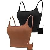 Chilylori Seamless Sports Bra Cropped Tank Top with Adjustable Straps Workout Tops Ribbed Sports Bra for Women 2 Pack