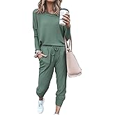 PRETTYGARDEN Women Fall 2 Piece Lounge Outfit Long Sleeve Tops High Waisted Jogger Pants Set Spring Travel Clothes Tracksuit