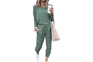 PRETTYGARDEN Women Fall 2 Piece Lounge Outfit Long Sleeve Tops High Waisted Jogger Pants Set Spring Travel Clothes Tracksuit