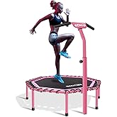 Newan 48" Fitness Trampoline with Adjustable Handle Bar, Silent Trampoline Bungee Rebounder Jumping Cardio Trainer Workout for Adults - Max Limit 330 lbs