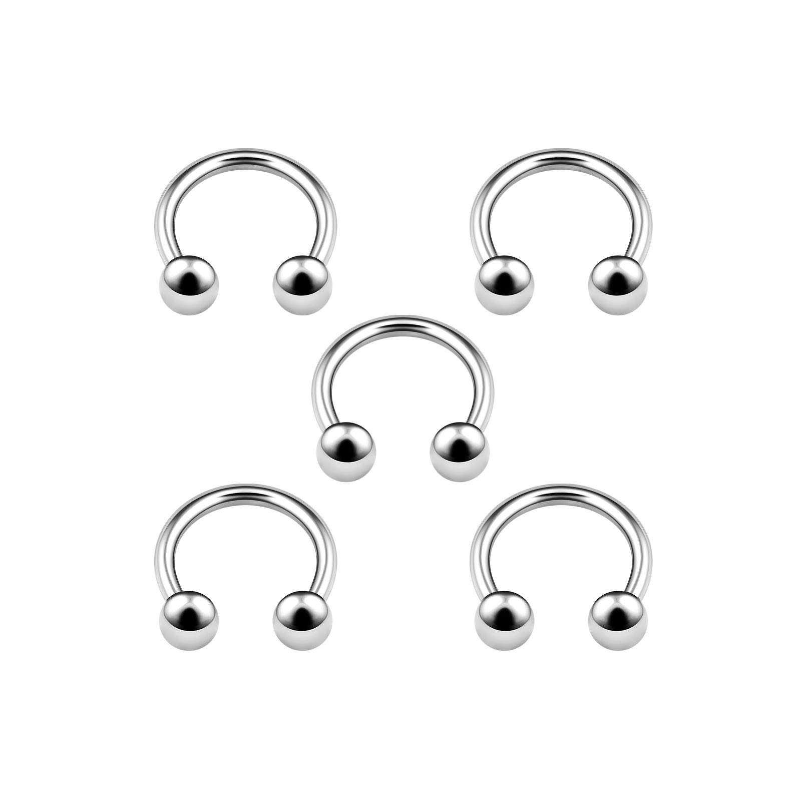 BanaVega 5PCS Stainless Steel Horseshoe Hoop 16g 1/4 6mm 3mm Ball Rook Helix Nose Lip Earrings Tragus Piercing Jewellery 4933
