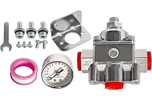 BuliBoao Fuel Pressure Regulator Carburetor with Gauge Kit Fits for Holley Carburetor, 1-4 PSI, 3/8" NPT, 1-in 2-Out Replace 